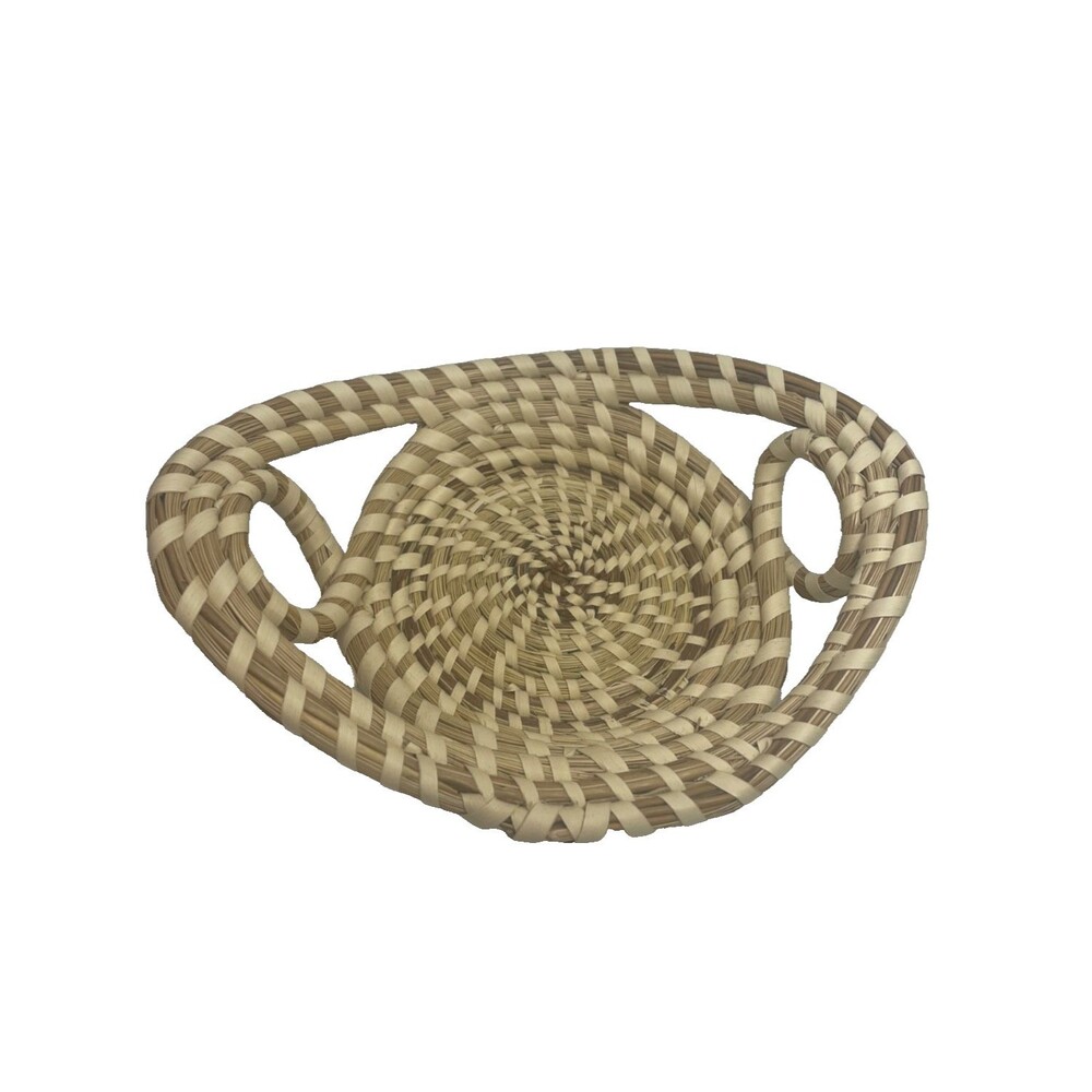 vintage small Gullah Twist Loop Double Handles Oval Sweet Grass Basket signed